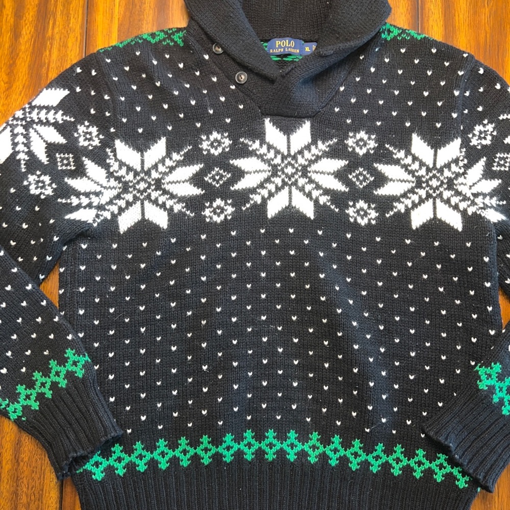 POLO RALPH LAUREN Men's Snowflake Fair Isle Sweater Black Size XL